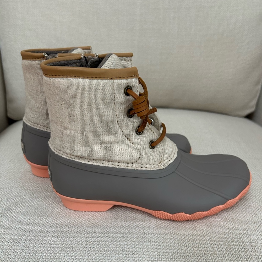 Sperry Kids Boots in Gray and Tan with Pink Soles - New, Never Worn NWOT